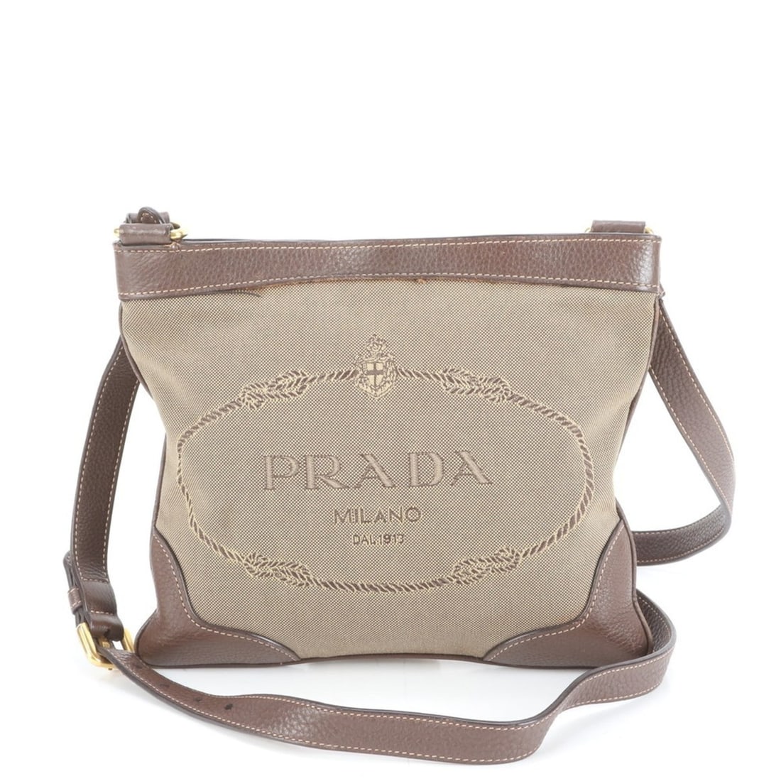 Prada Logo Jacquard Canvas and Leather Shoulder Bag Messenger Brown Men's (1 of 16)