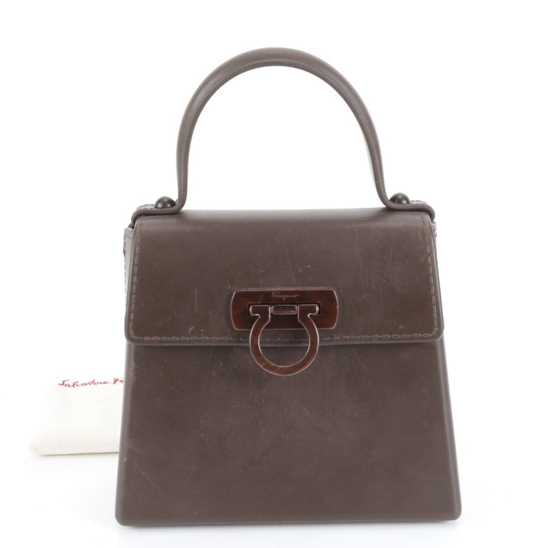 Salvatore Ferragamo Gancini Rubber Chocolate Flavor Handbag, Brown, Women's (1 of 10)