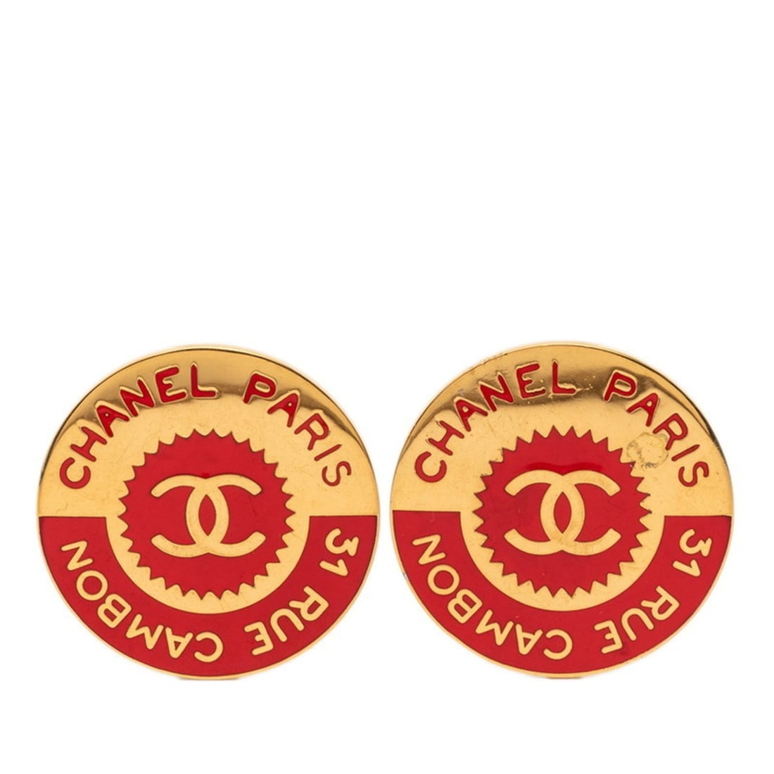 CHANEL Coco Mark 31 RUE CAMBON PARIS Earrings, Gold and Red Plated, Women's: --- Catalog ---Category: SizeSize (HxWxD): 40.20mm x 40.20mm / 1.58'' x 1.58''Category: DesignType: Clip earringsColor: Gold, Red colorGender: WomenCategory: GeneralBrand: Chanel--- Item List ---Secti