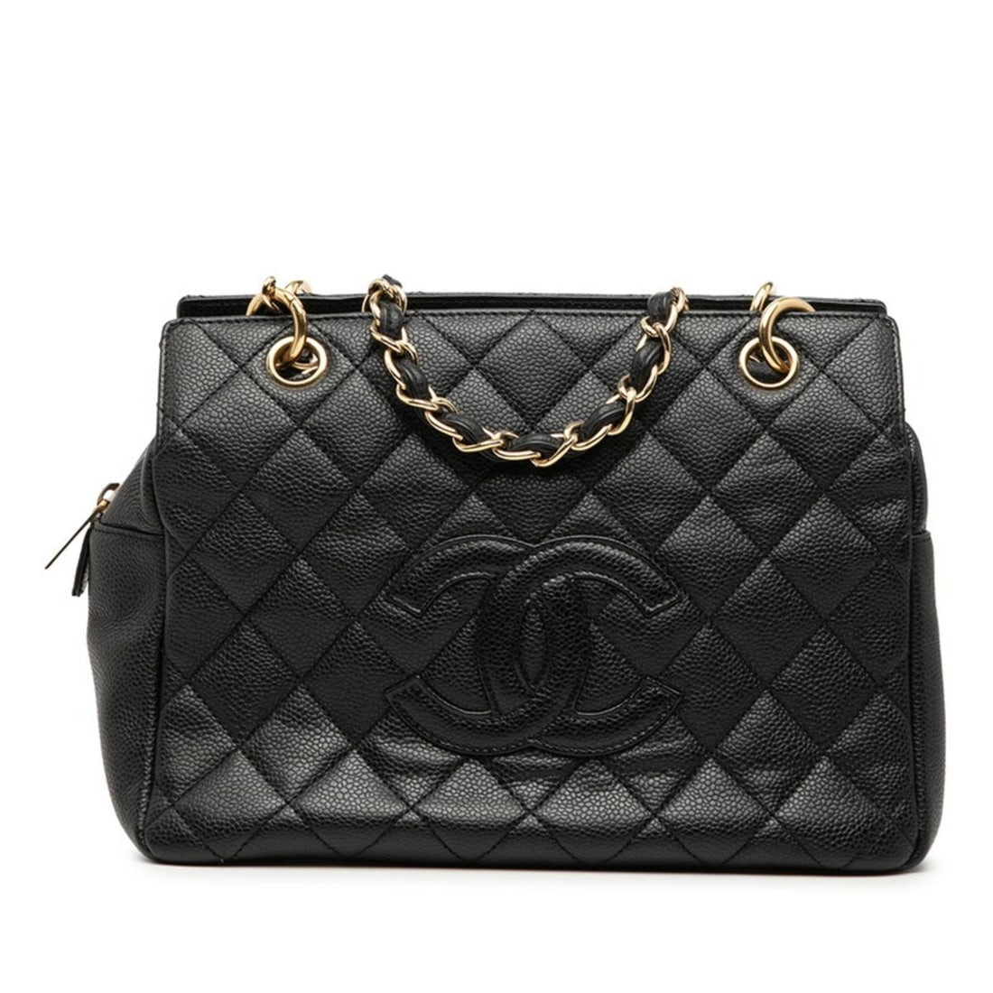 CHANEL Matelasse Coco Mark Chain Tote Bag Shoulder Black Caviar Skin Women's (1 of 14)