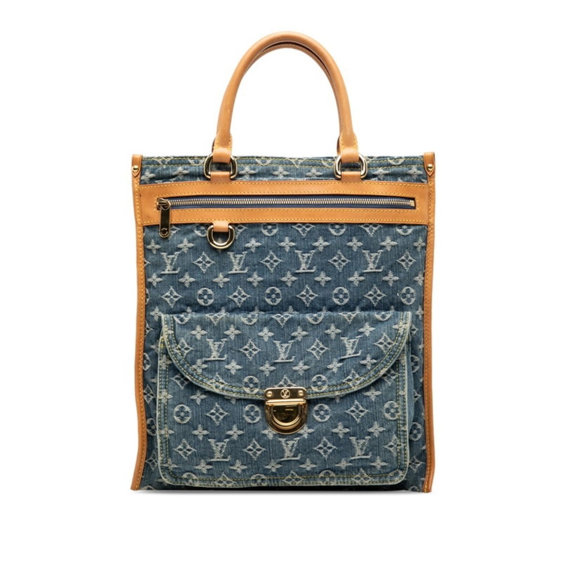 Louis Vuitton Monogram Denim Flat Shopper Tote Bag/Handbag M95018 in Indigo Blue Canvas and Leather, (1 of 18)