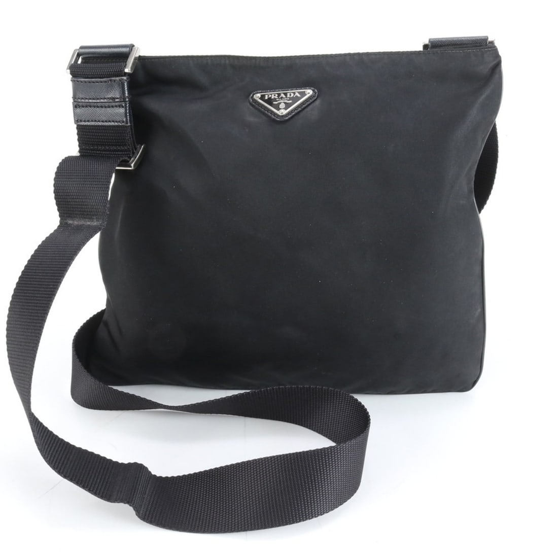 Prada Tessuto Nylon Triangle Logo Leather Shoulder Bag Messenger Black Men's (1 of 18)
