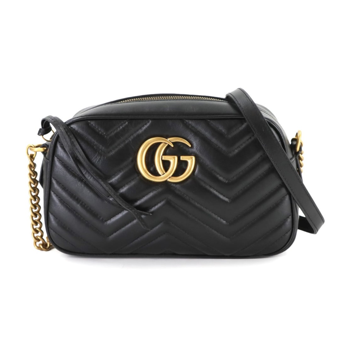 Gucci GG Marmont Chain Shoulder Bag in Black Leather (447632): --- Catalog ---Category: SizeSize (HxWxD): 14cm x 24cm x 7cm / 5.51'' x 9.44'' x 2.75''Category: DesignType: Shoulder bagColor: BlackGender: WomenMaterial: Leather Hardware Color: GoldCategory: Genera