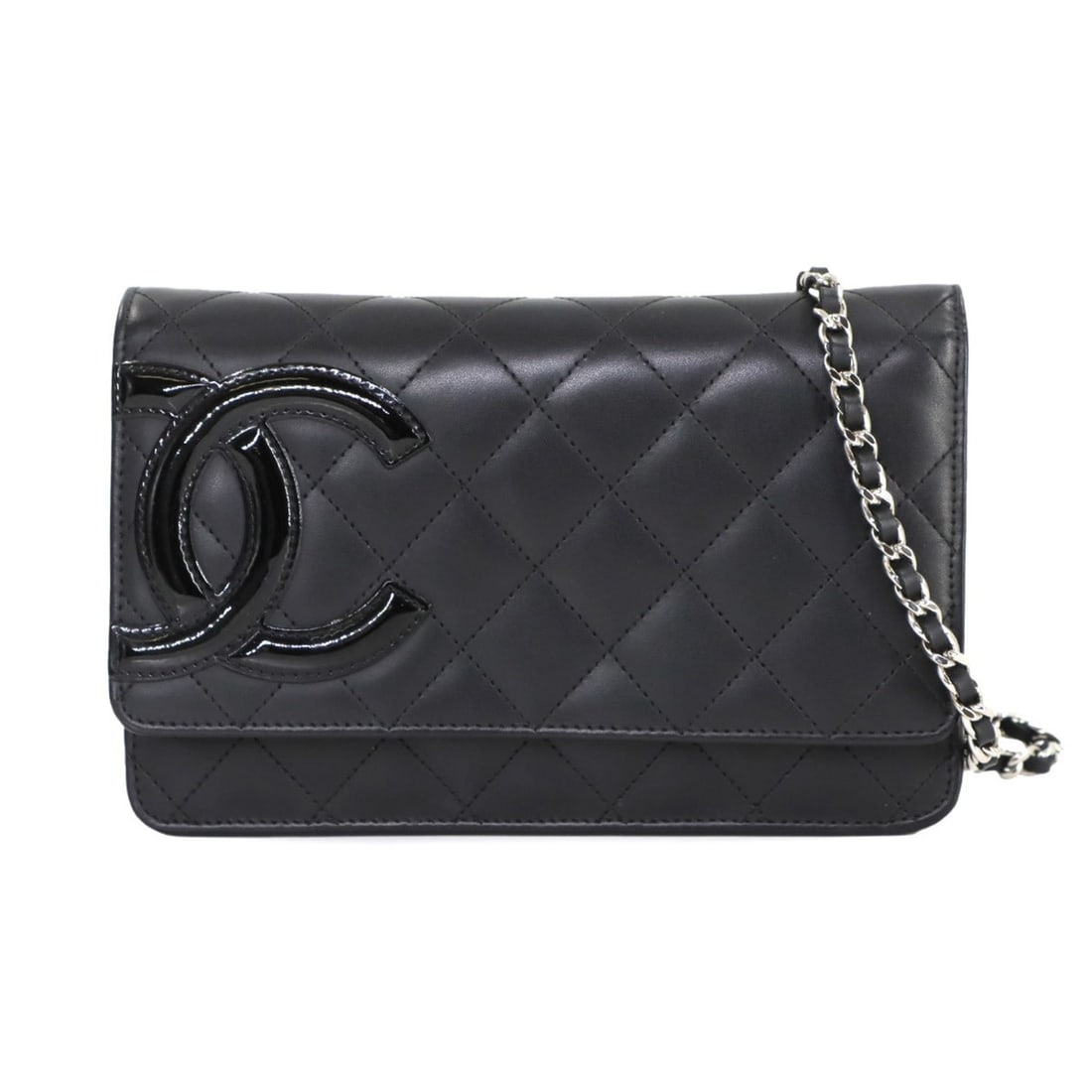 CHANEL Cambon Line Chain Wallet, Bifold Long Wallet in Calfskin Enamel, Black, A46646 (1 of 15)