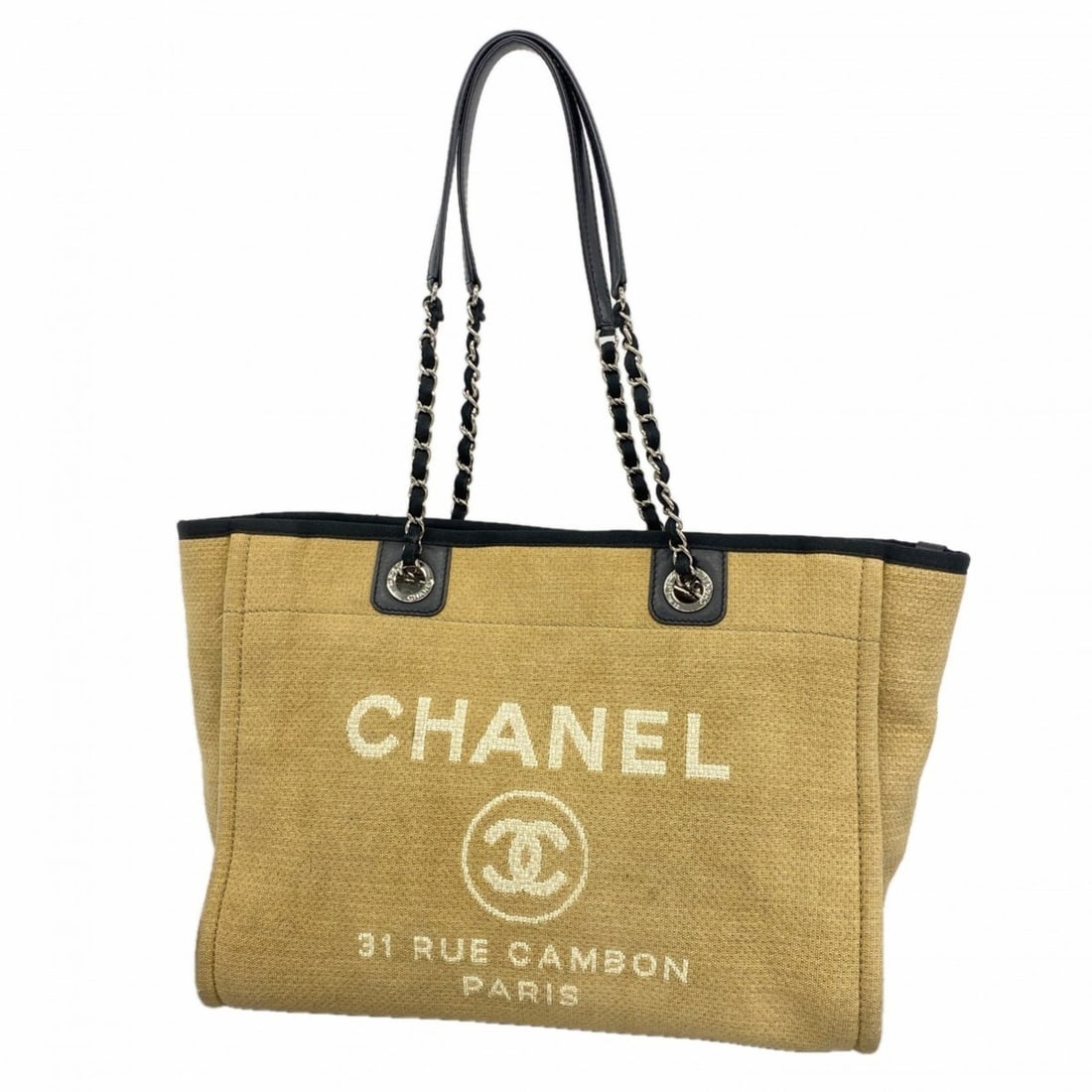 Chanel Deauville Canvas Chain Tote Bag in Beige and Black, Women's, P2326892 (1 of 15)