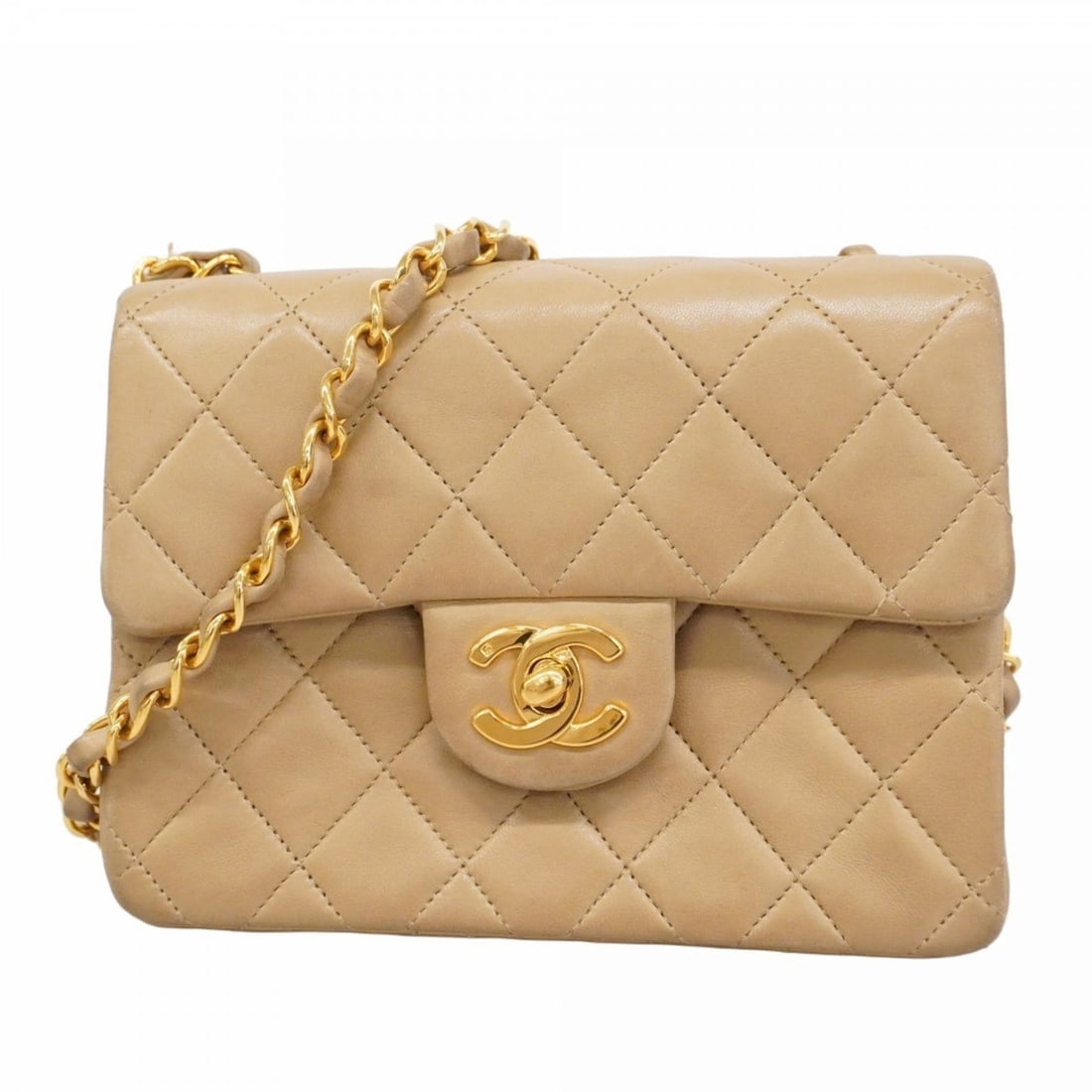 Chanel Mini Matelasse Shoulder Bag with Chain Bag, Beige Lambskin, Women's, P2281769 (1 of 18)