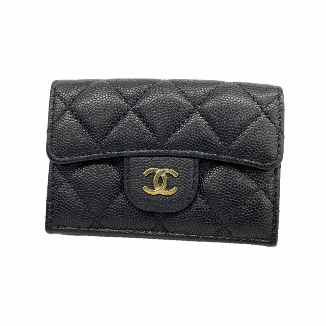 Chanel Matelasse Tri-fold Wallet in Caviar Leather, Black and Champagne, Women's, P2269344 (1 of 10)