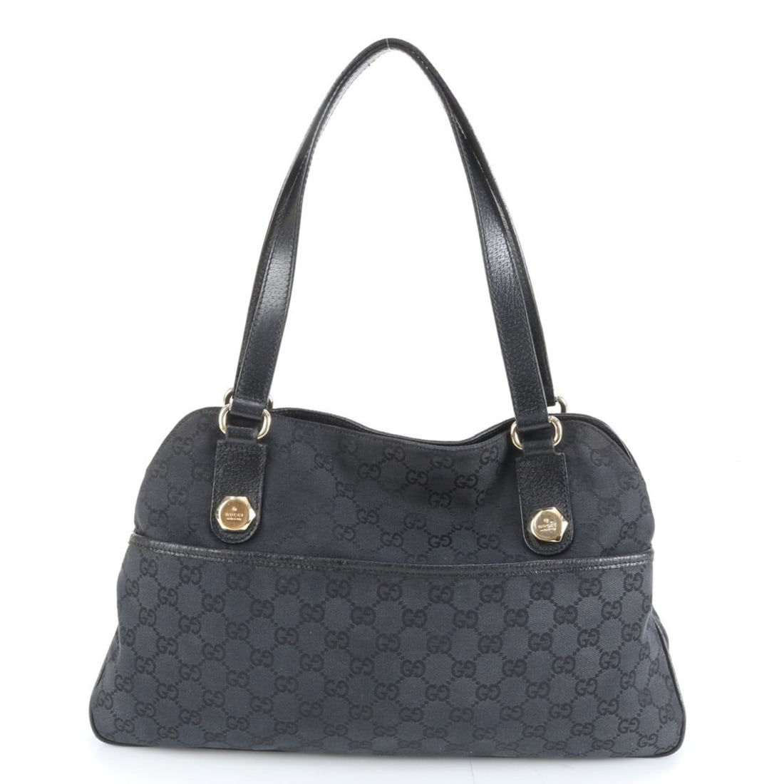 Gucci GG Canvas 163288 Leather Tote Bag Shoulder Handbag Black Women's (1 of 10)