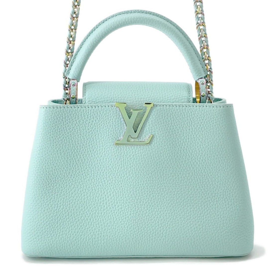 Louis Vuitton Handbag, Taurillon Leather Capucines BB Topaz, M22055, LOUIS VUITTON 2-Way Shoulder: --- Catalog ---Category: SizeSize (HxWxD): 18cm x 27cm x 9cm / 7.08'' x 10.62'' x 3.54''Category: DesignType: Handbag, Shoulder bagColor: Light blueGender: WomenMaterial: Leather Category: GeneralMPN: