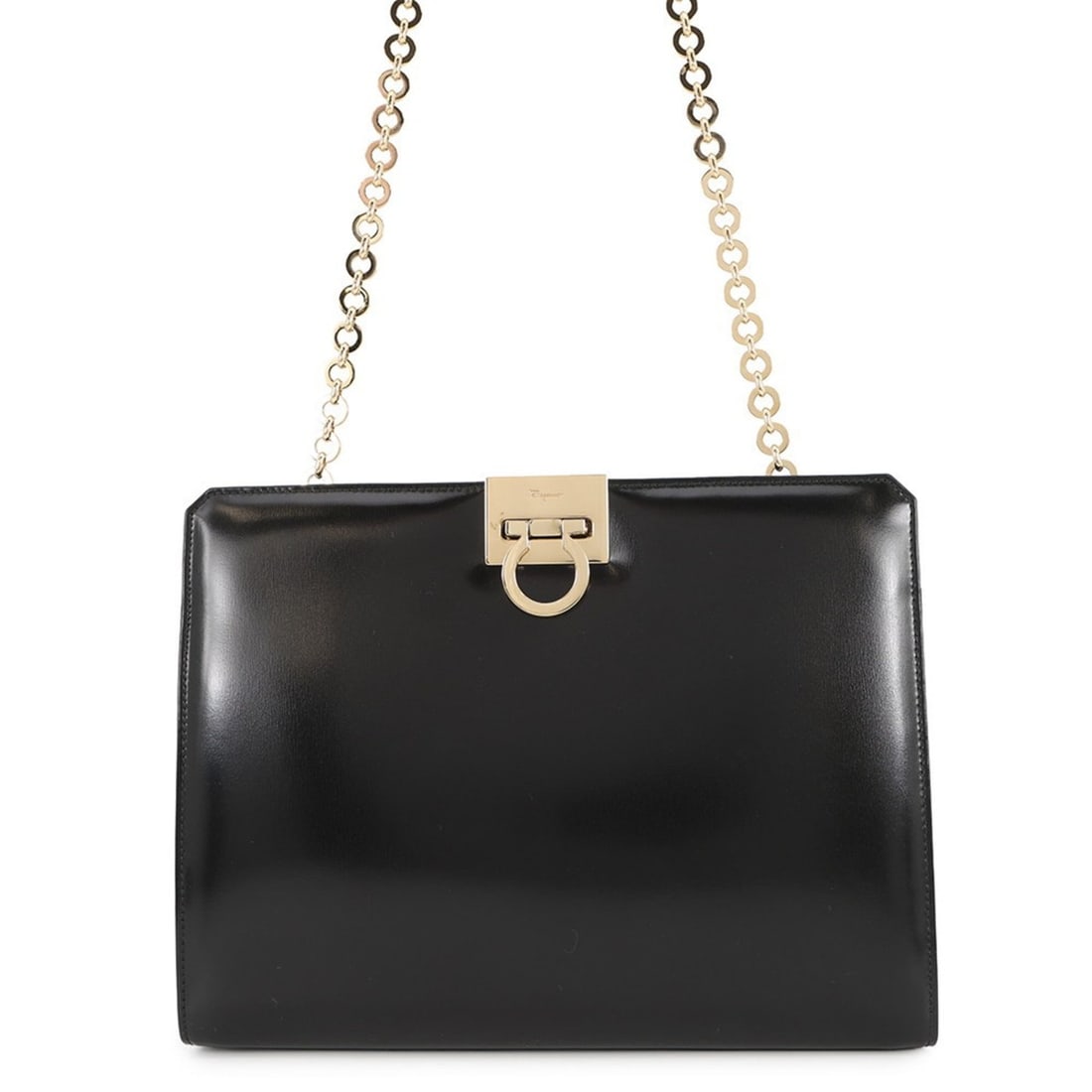 Salvatore Ferragamo Gancini Classic Leather Chain Shoulder Bag 218753 Black (1 of 17)