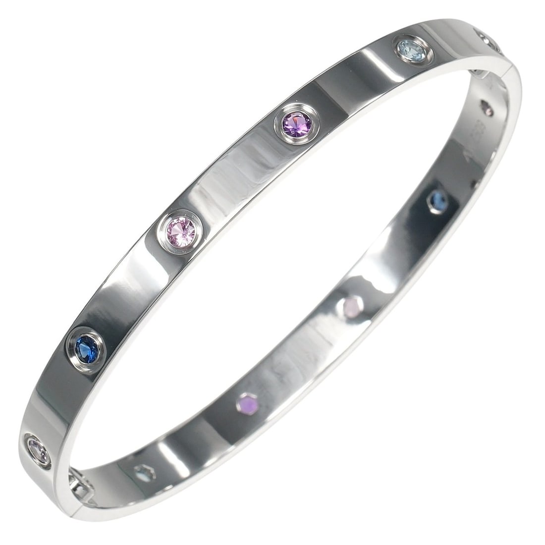 Cartier Love Bracelet Classic Model #19 18K White Gold Multi-Stone Approx. 35.8g CARTIER: --- Catalog ---Category: SizeWidth: 6mm / 0.23''Length: 18cm / 7.08''Weight: 35.8g / 1.26oz.Category: DesignType: Charm braceletMetal: White GoldGender: WomenMetal Purity: 18KCategory: GeneralLine: Lo