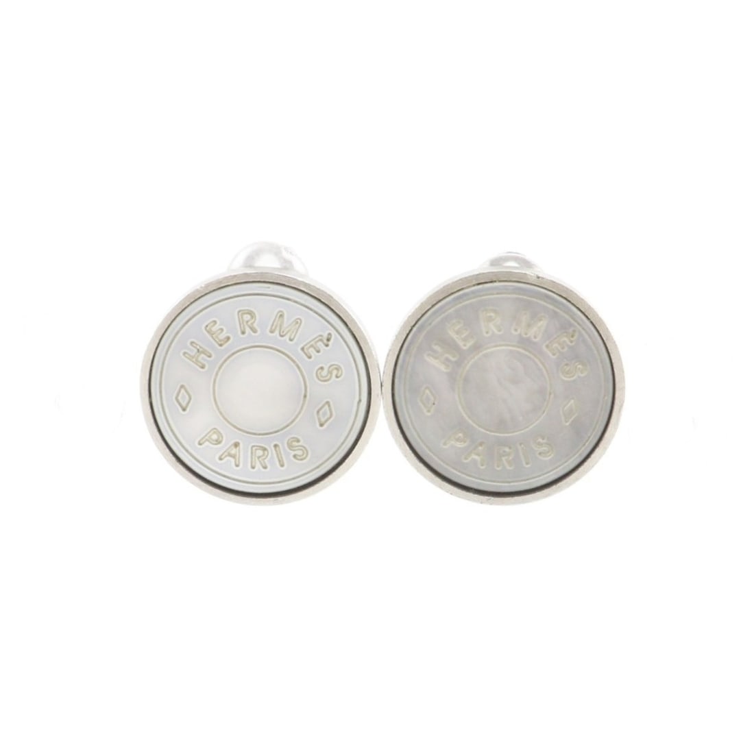 Hermès HERMES Serie Earrings BIJOUTERIE FANTAISIE Vintage Metal and Shell Silver Approx. 11.6g (1 of 15)