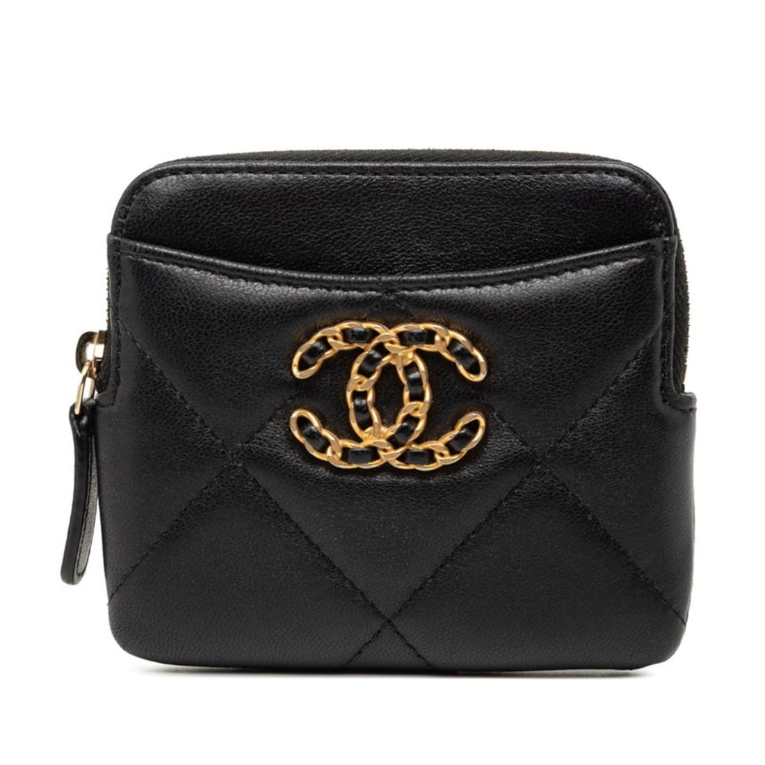 CHANEL 19 Coco Mark Matelasse Zip Coin Purse, Business Card Case, AP2086, Black Lambskin, Women's (1 of 16)