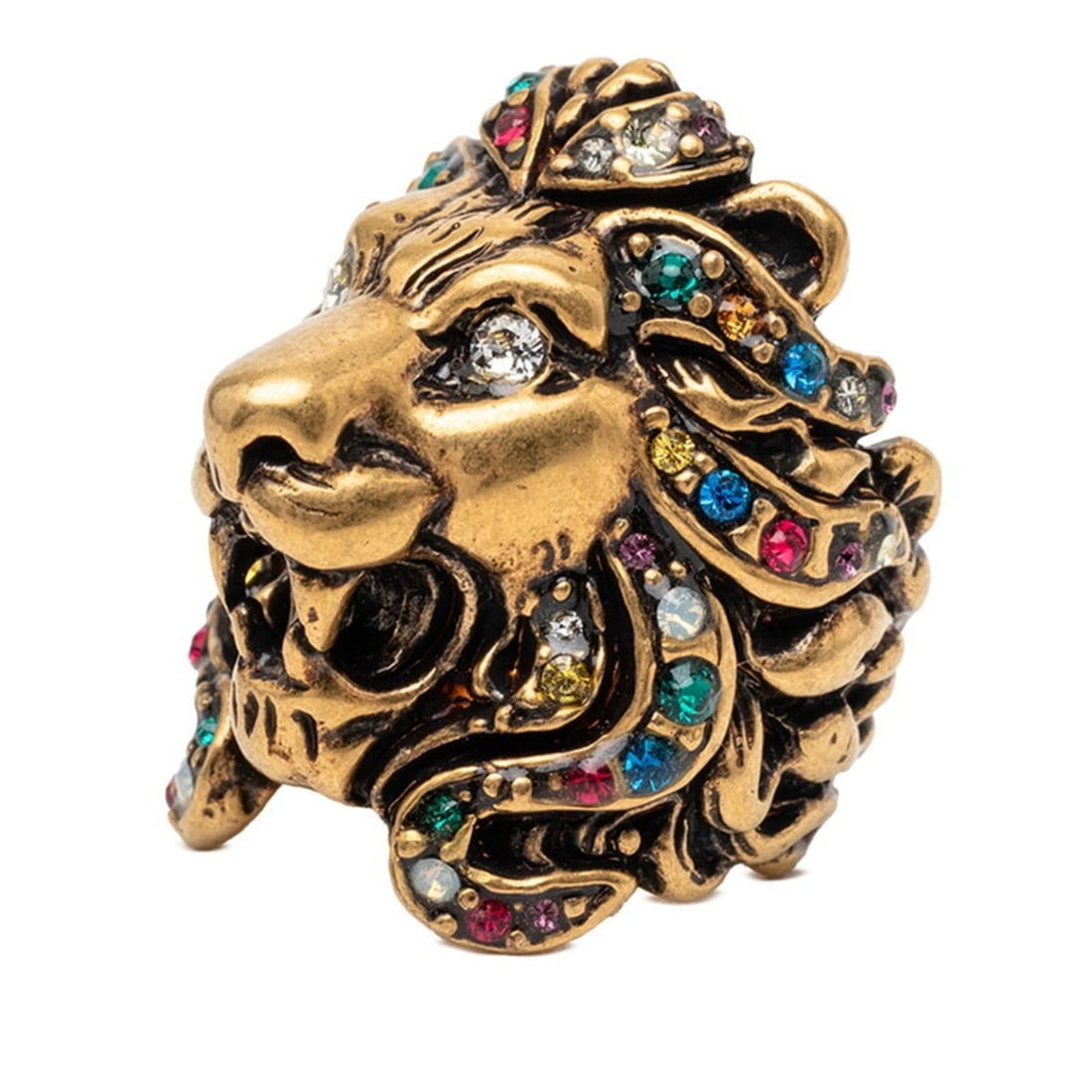Gucci Tiger Head Ring, #13 Gold with Multicolor Plated Rhinestones, Women's, GUCCI: --- Catalog ---Category: SizeJP Size: 12US Size: 6.5Category: DesignType: Band ringColor: Gold, Multi-colorGender: WomenMaterial: RhinestoneCategory: GeneralBrand: Gucci--- Item List ---Section: Condi