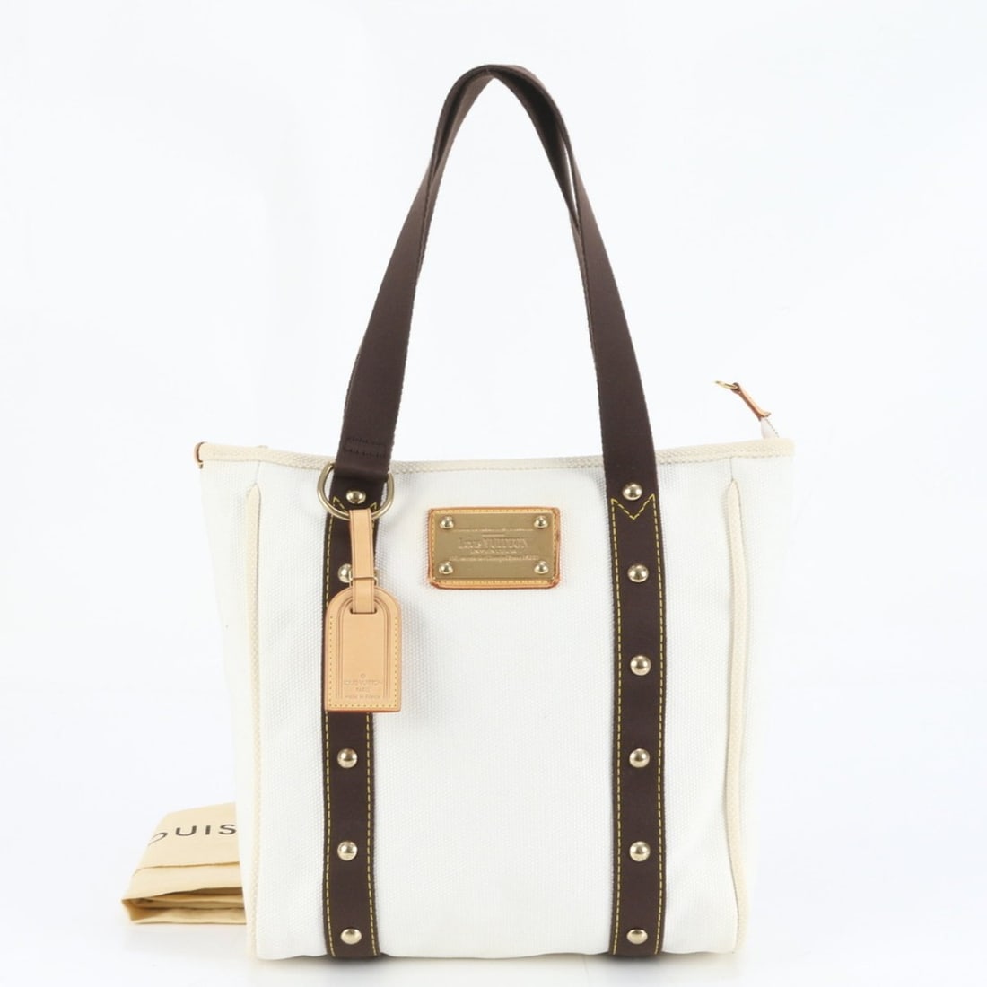 Louis Vuitton Antigua Cabas MM Ecru Leather Tote Bag/Shoulder Bag (M40036) for Women: --- Catalog ---Category: SizeSize (HxWxD): 30cm x 28cm x 9cm / 11.81'' x 11.02'' x 3.54''Category: DesignType: Shoulder bag, Tote bagColor: EcruGender: WomenMaterial: Leather , Canvas Category: Genera