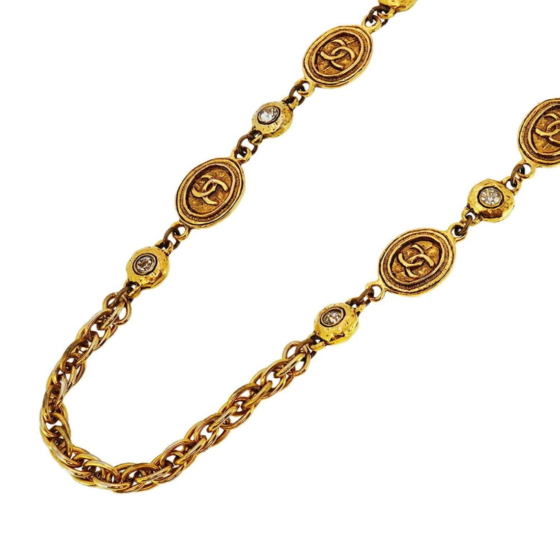 Chanel Coco Mark Oval Necklace with GP Plated Rhinestones in Gold for Women: --- Catalog ---Category: SizeNeck Circumference: 89 cm / 35.03''Category: DesignColor: GoldGender: WomenMaterial: Gold plating, RhinestoneNecklace Type: NecklaceCategory: GeneralBrand: Chanel--- Item