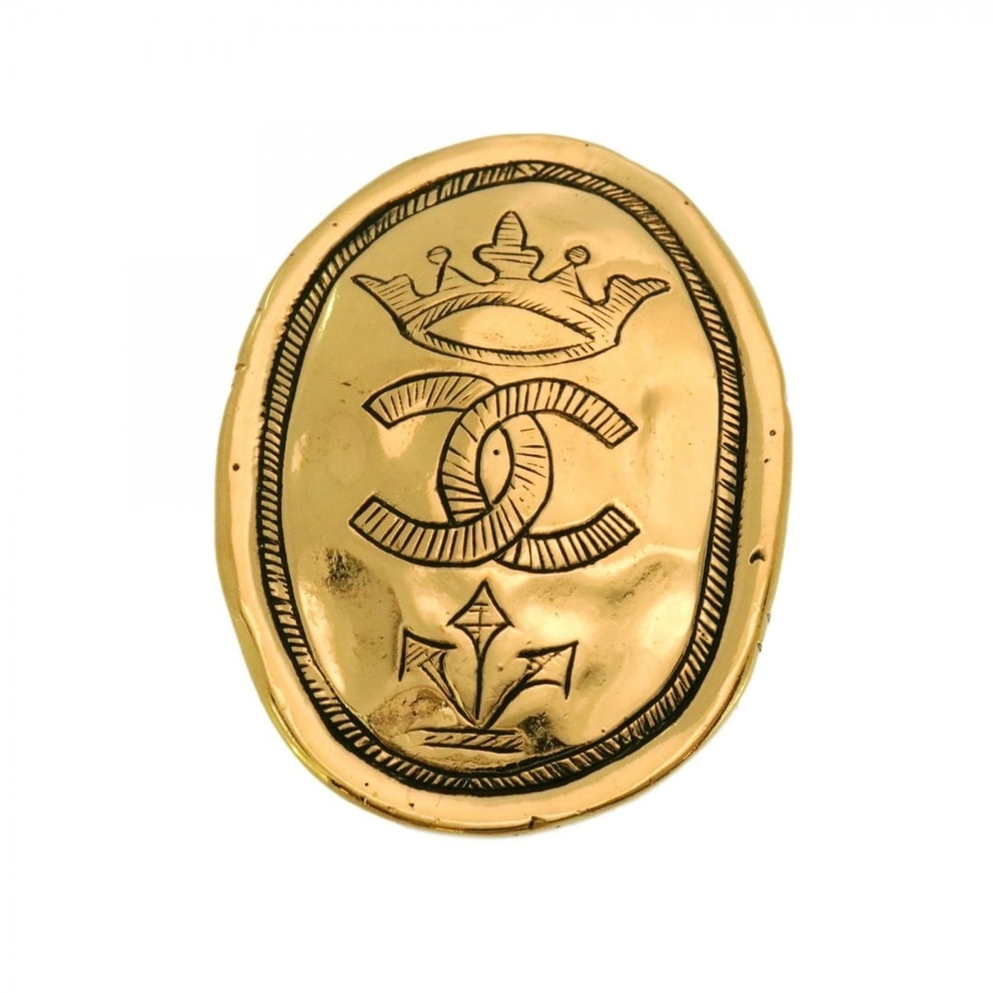 Chanel Coco Mark Crown Brooch, GP Plated Gold, Women's (1 of 9)