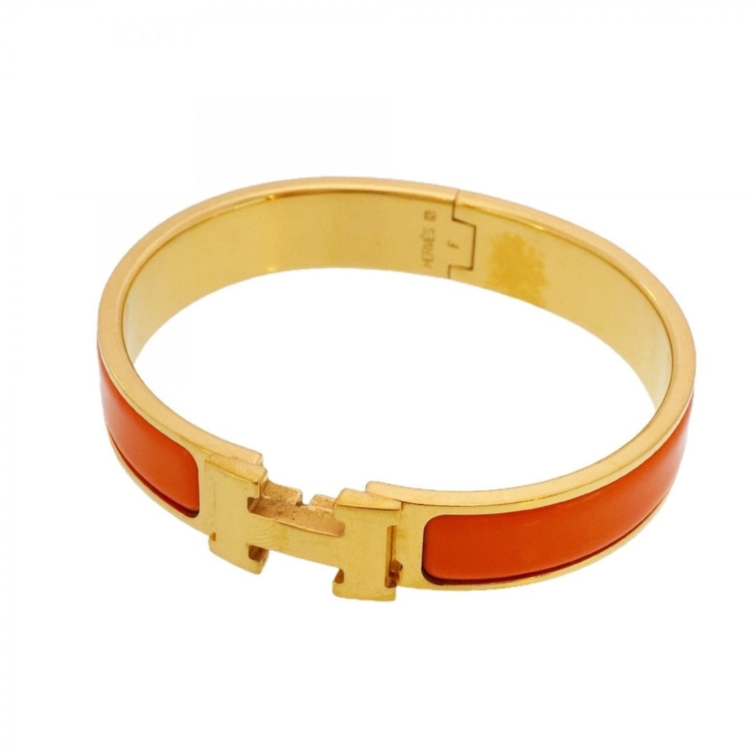 Hermes Click-Clack PM Bangle, GP Plated Gold, Orange, Women's (1 of 12)