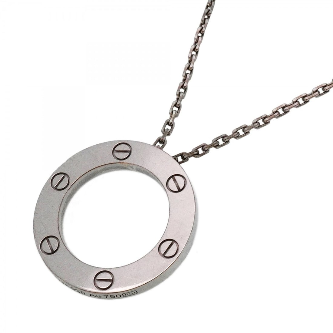 Cartier Love Circle Necklace 18K White Gold for Women: --- Catalog ---Category: SizePendant Size: 23.5mm x 23.5mm / 0.92'' x 0.92''Neck Circumference: 44.5 cm / 17.51''Category: DesignGender: WomenMaterial: White gold (18K)Necklace Type: NecklaceCategory: