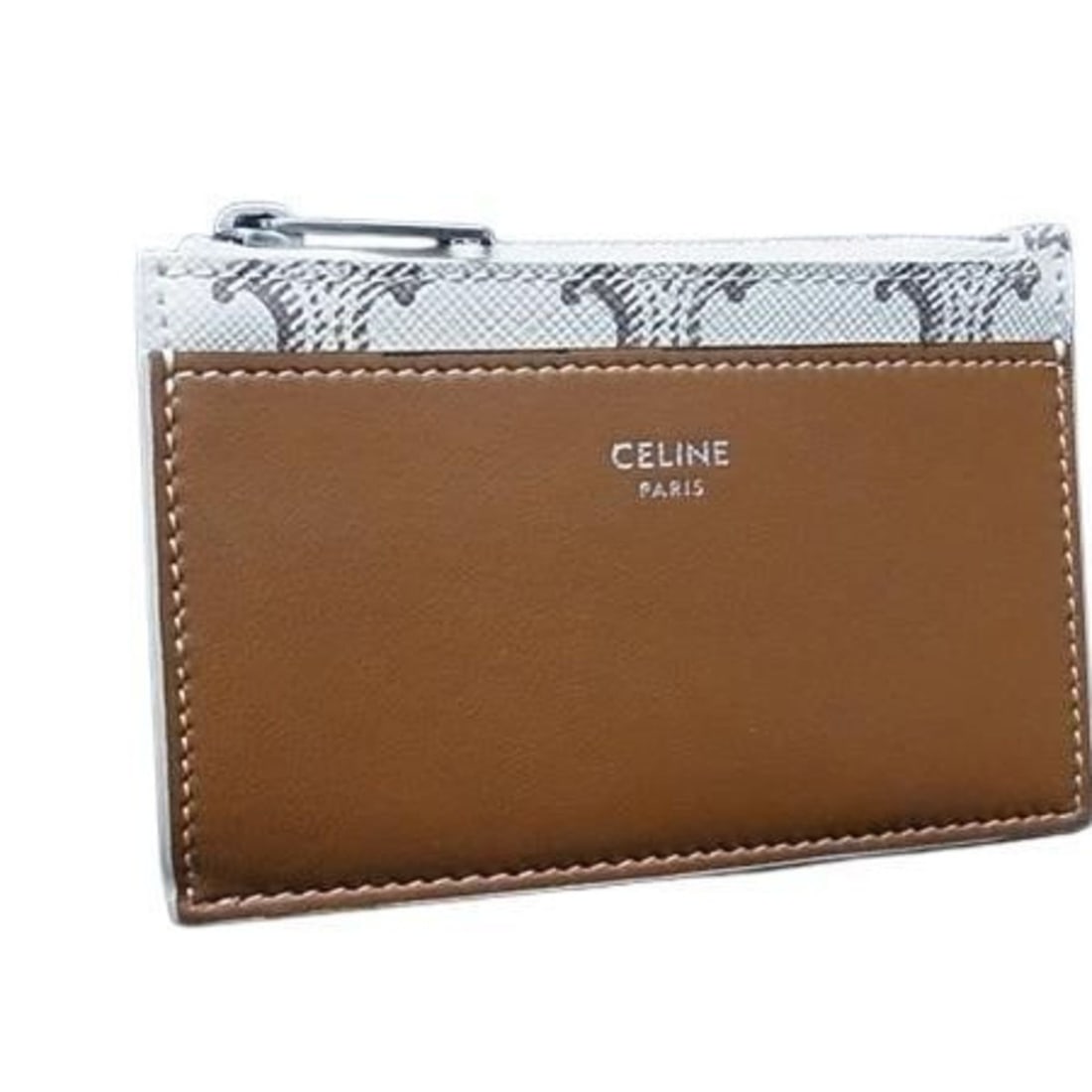 CELINE Triomphe Fragment Case 10F992, White/Brown Leather, for Men and Women: --- Catalog ---Category: DesignType: Card caseColor: Brown, WhiteGender: Men,Women,UnisexMaterial: PVC , Leather Category: GeneralBrand: CelineCountry of Origin: ItalyCategory: Physical PropertiesSize