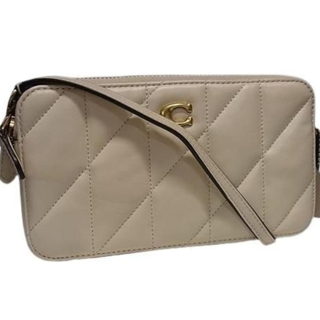 COACH Pillow Shoulder Bag CM531, Ivory Leather, Quilted, Double Zip, Women's (1 of 8)