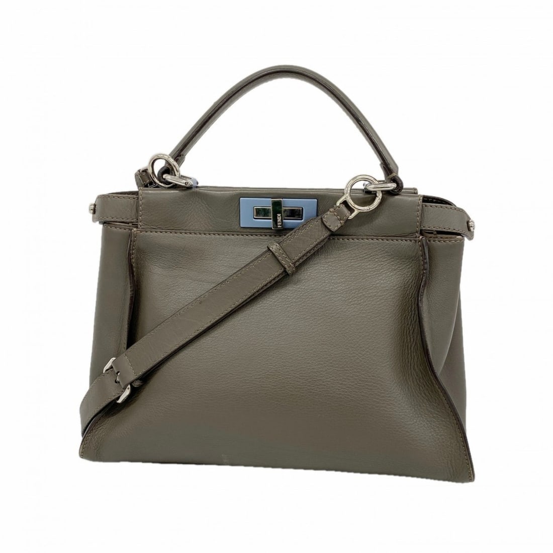 Fendi Peekaboo Leather Handbag, Gray, 2-Way Bag for Women: --- Catalog ---Category: SizeSize (HxWxD): 26.5cm x 34cm x 11cm / 10.43'' x 13.38'' x 4.33''Category: DesignType: HandbagColor: GrayGender: WomenMaterial: Leather Hardware Color: SilverCategory: Gener