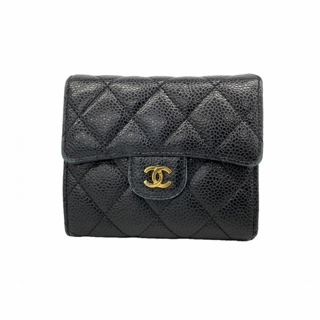 Chanel Matelasse Tri-fold Wallet in Caviar Leather, Black, Women's (1 of 15)