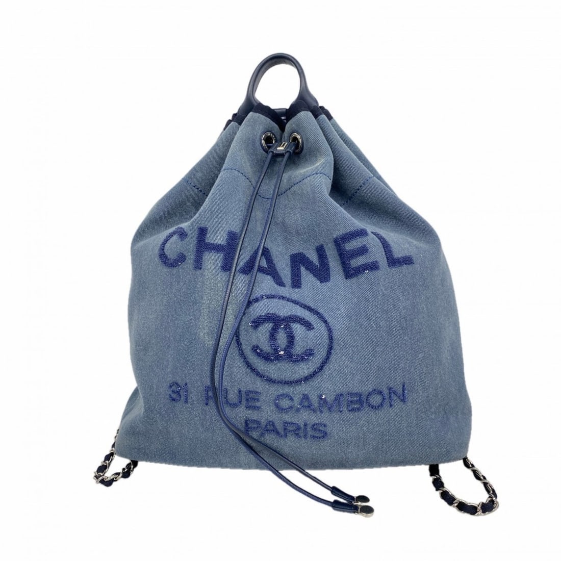 Chanel Deauville Denim Backpack/Daypack in Blue and Navy for Women: --- Catalog ---Category: SizeSize (HxWxD): 39cm x 32cm x 12.5cm / 15.35'' x 12.59'' x 4.92''Category: DesignType: BackpackColor: Blue, NavyGender: WomenMaterial: Denim Hardware Color: SilverCategory: