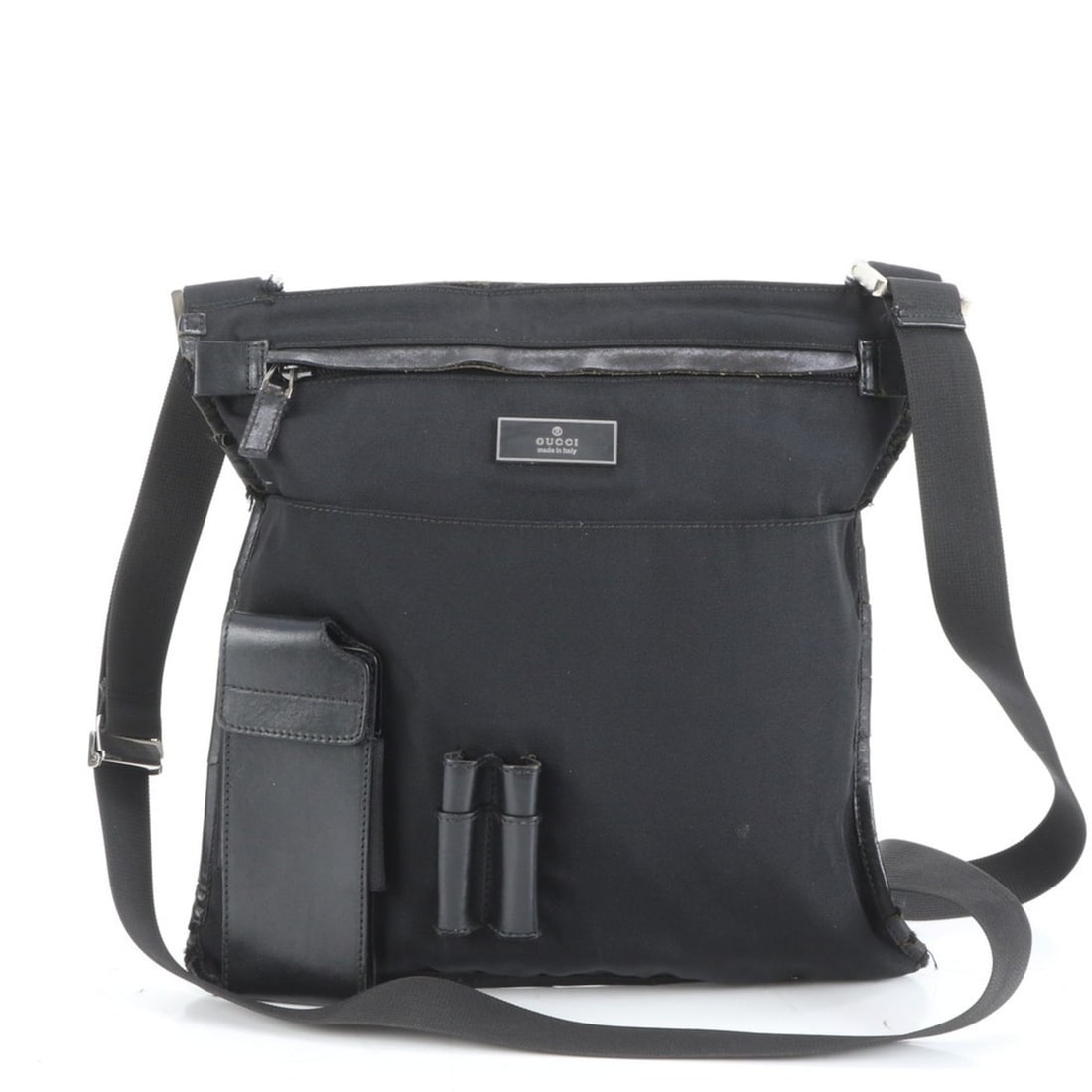 Gucci 019 0335 Leather and Nylon Messenger Shoulder Bag, Black, Men's (1 of 10)