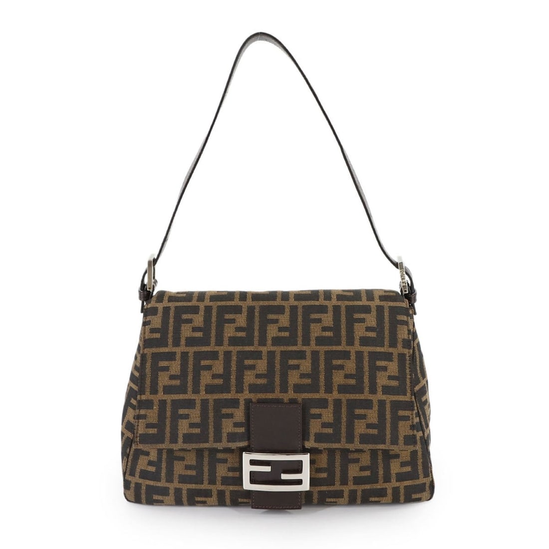 Fendi Zucca Mamma Baguette Shoulder Bag in Brown Canvas and Leather, 26325: --- Catalog ---Category: SizeSize (HxWxD): 21cm x 29cm x 11.5cm / 8.26'' x 11.41'' x 4.52''Category: DesignType: Baguette bag, Shoulder bagColor: Black, BrownGender: WomenMaterial: Zucca Category: Gen
