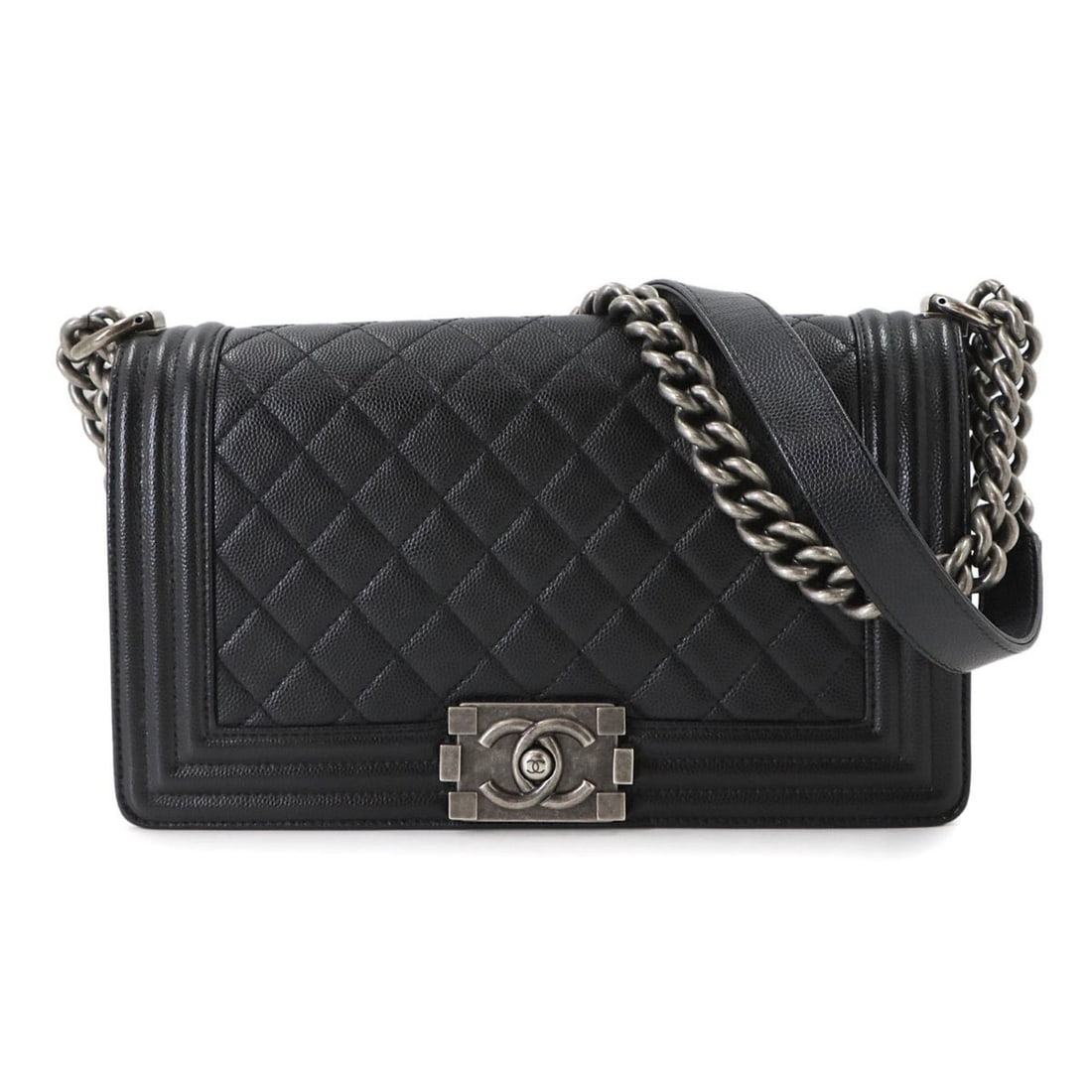 CHANEL Boy Chanel Chain Shoulder Bag in Black Caviar Leather with Silver Hardware (A67086) (1 of 10)