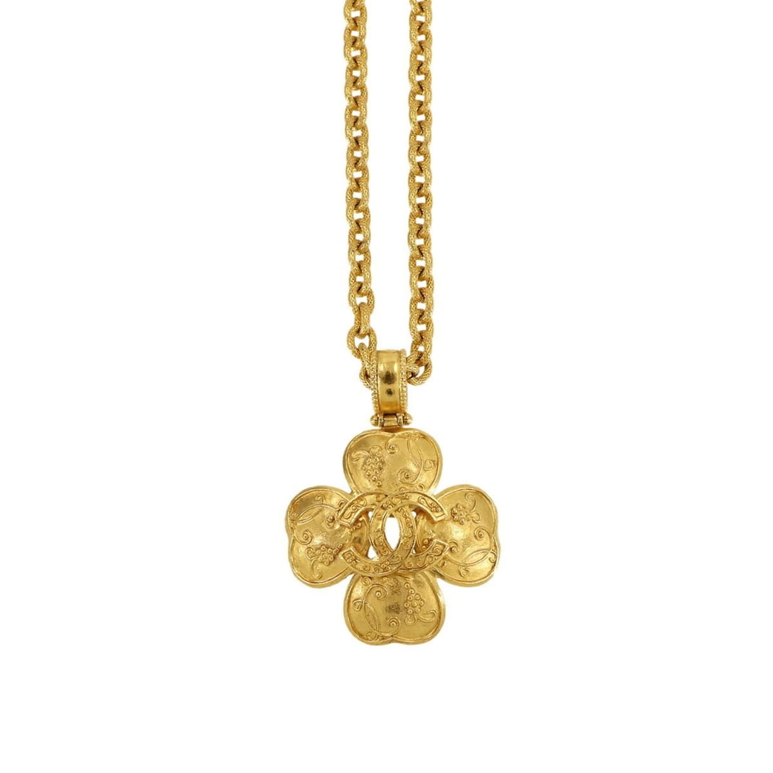 CHANEL Clover Coco Mark Long Necklace Gold 96A Nacklace (1 of 10)