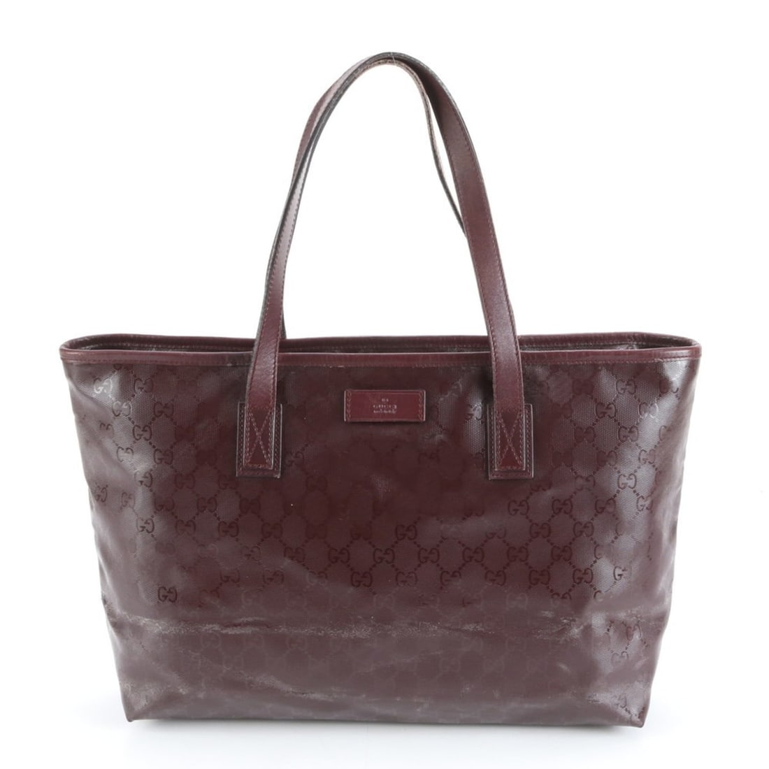 Gucci GG Imprime 211187 Leather Tote Bag Shoulder Handbag Brown Women's: --- Catalog ---Category: SizeSize (HxWxD): 2cm x 3cm x 12cm / 0.78'' x 1.18'' x 4.72''Category: DesignType: Handbag, Shoulder bag, Tote bagColor: BrownGender: WomenMaterial: Leather , Coated canvas