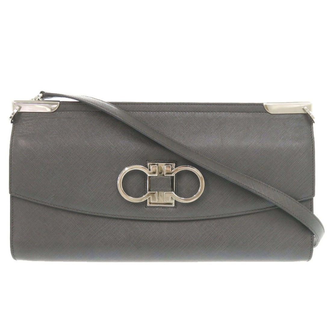Excellent condition Salvatore Ferragamo Double Gancini Leather Dark Gray Shoulder Bag 1249Salvatore: --- Catalog ---Category: SizeSize (HxWxD): 16.5cm x 30cm x 5cm / 6.49'' x 11.81'' x 1.96''Category: DesignType: Shoulder bagColor: Dark grayGender: WomenMaterial: Leather Outer Pocket: Zipper pocket C