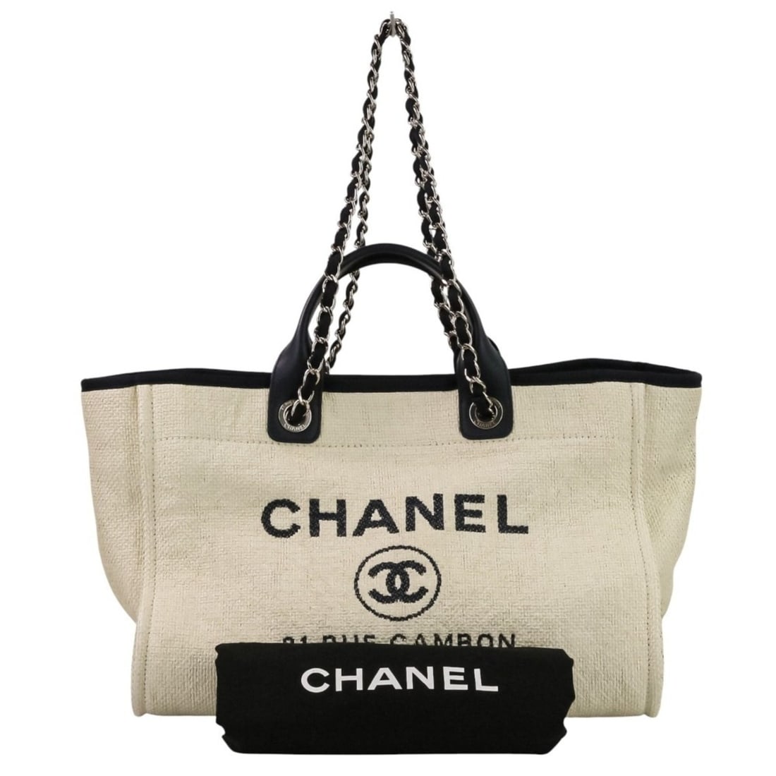 Excellent condition CHANEL Deauville GM chain tote bag in navy and white. Women's. Luxs Pre-owned (1 of 19)