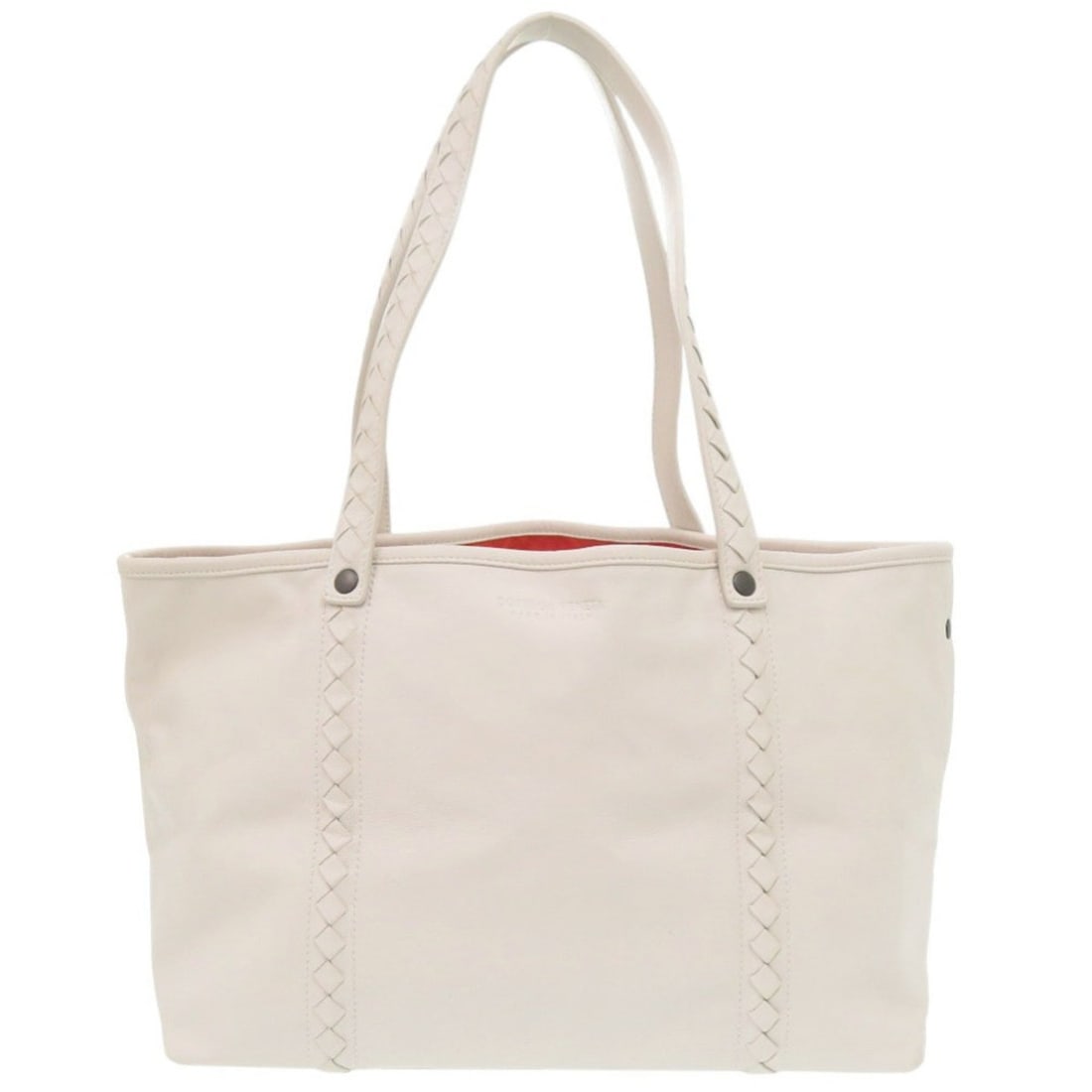 Excellent condition Bottega Veneta Intrecciato leather ivory and orange tote bag in white: --- Catalog ---Category: SizeSize (HxWxD): 23cm x 31.5cm x 19cm / 9.05'' x 12.4'' x 7.48''Handle Length: 55cm / 21.65''Category: DesignType: Tote bagColor: Black, Ivory, OrangeGender: WomenMaterial: I