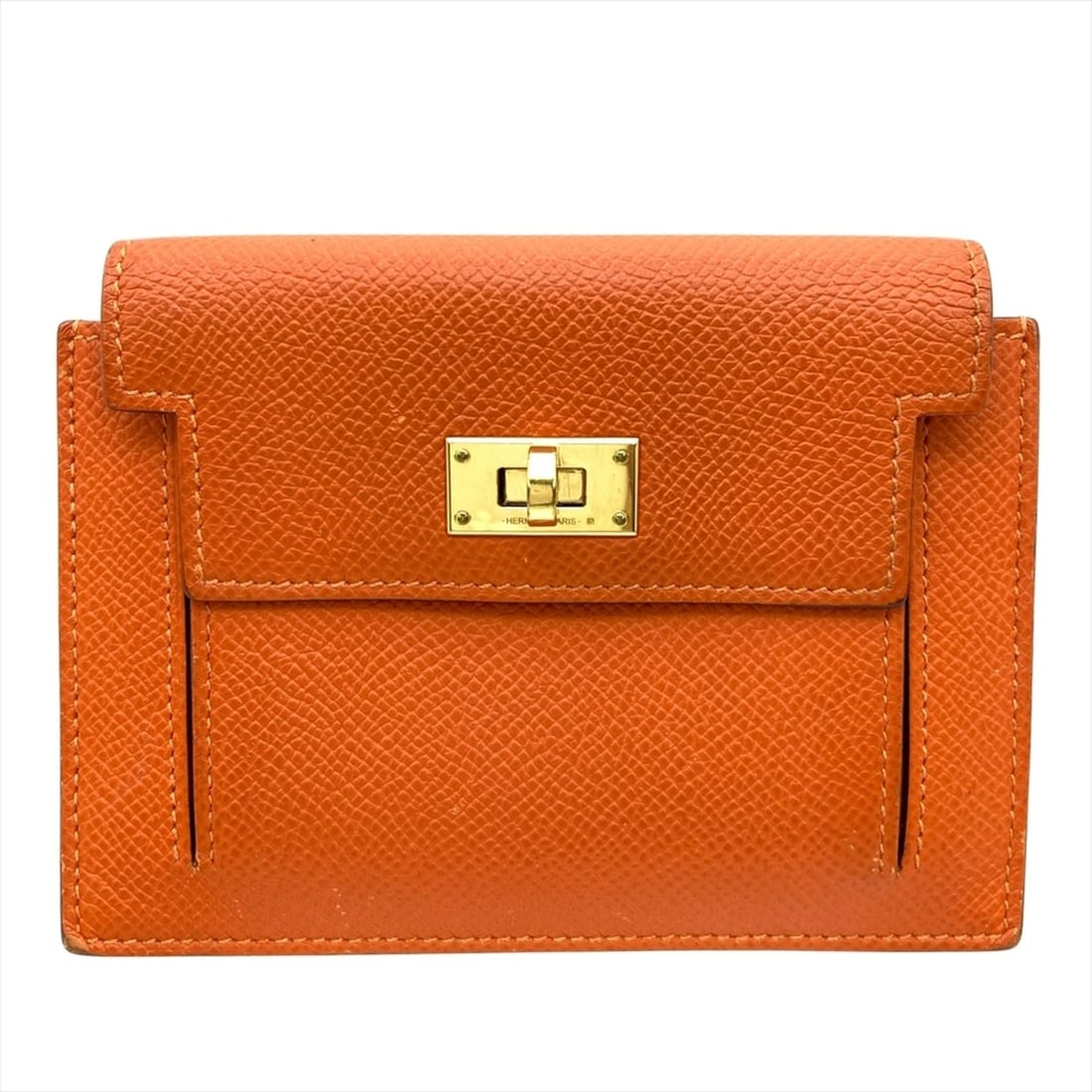 Hermes Hermès Kelly Pocket Compact Wallet/Coin Case, Epsom Leather, Y Stamp, Orange, Gold Hardware: --- Catalog ---Category: SizeSize (HxWxD): 10cm x 13cm / 3.93'' x 5.11''Category: DesignType: Coin purse/coin caseColor: OrangeGender: WomenMaterial: Epsom leather Category: GeneralLine: KellyBrand: H