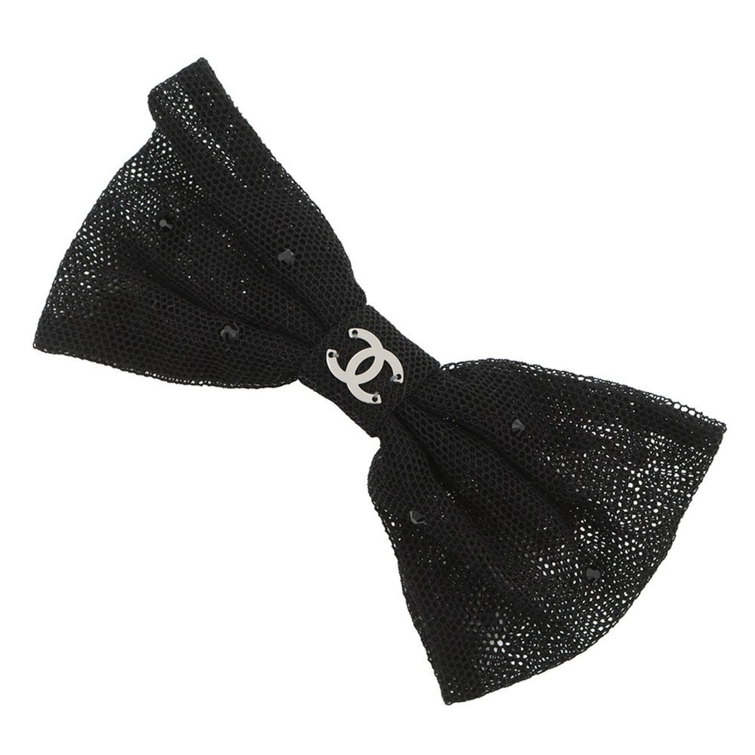 CHANEL Coco Mark Ribbon Barrette, Cotton, Size 24A, Black (1 of 11)