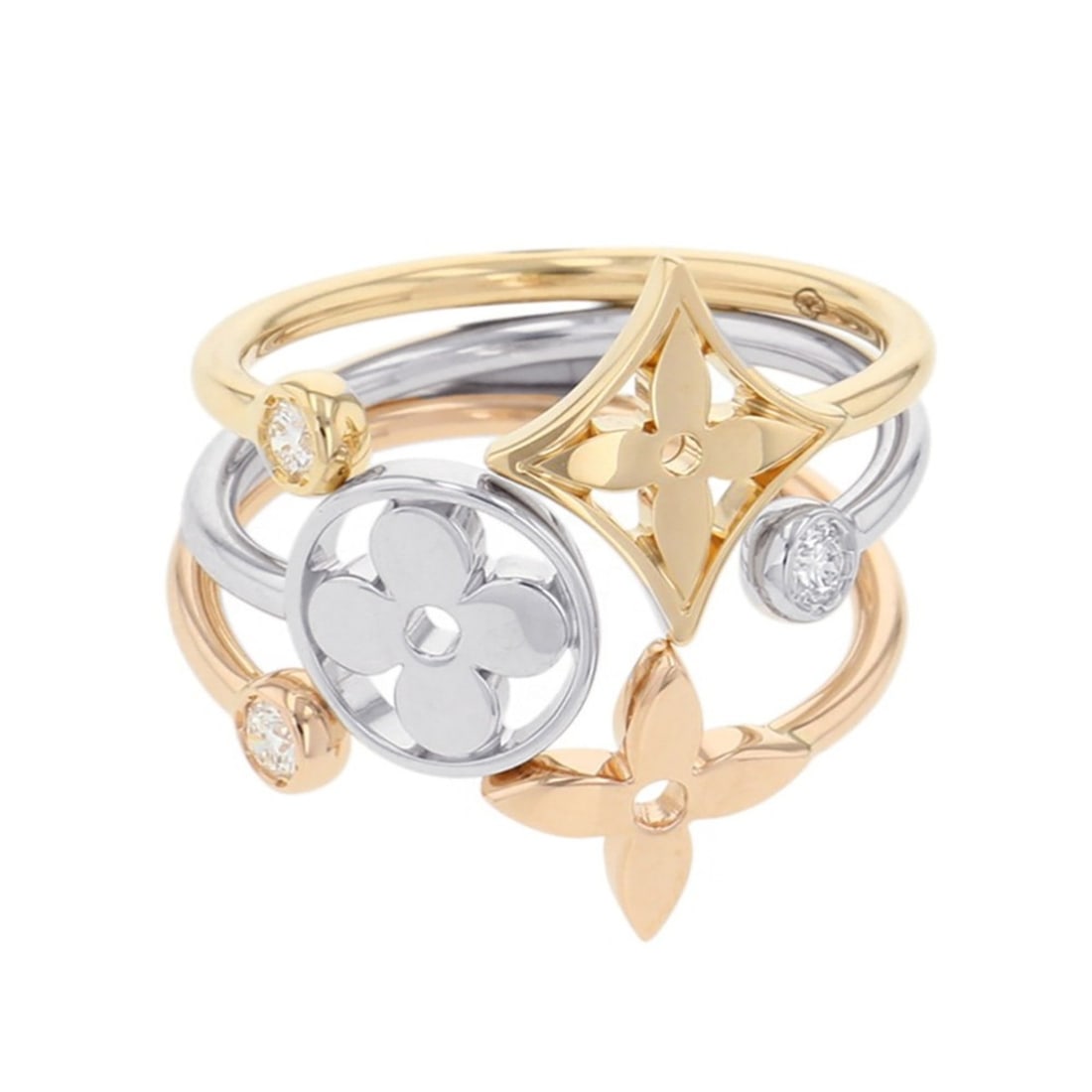Louis Vuitton Berg Monogram Idylle Ring, 3-Piece Set with Diamonds, Approximately 0.10ct Total,: --- Catalog ---Category: SizeUS Size: 6Brand Size: 51Category: DesignType: Band ringGender: WomenMaterial: Pink gold (18K), White gold (18K), Yellow gold (18K)Category: GeneralBrand: Louis Vuitton---