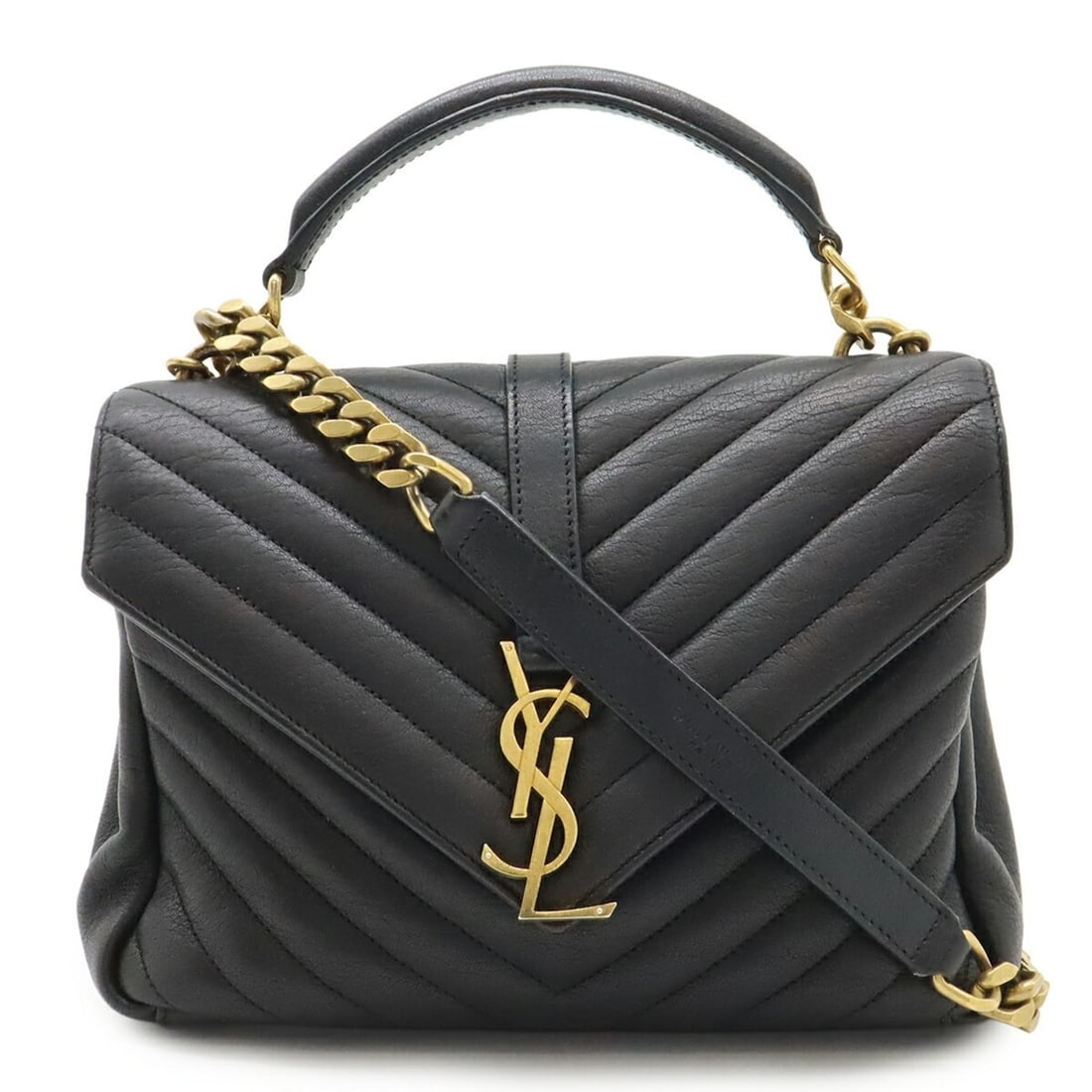 SAINT LAURENT PARIS YSL Yves Saint Laurent College Handbag with Chain Shoulder Strap, Black, 428056 (1 of 11)