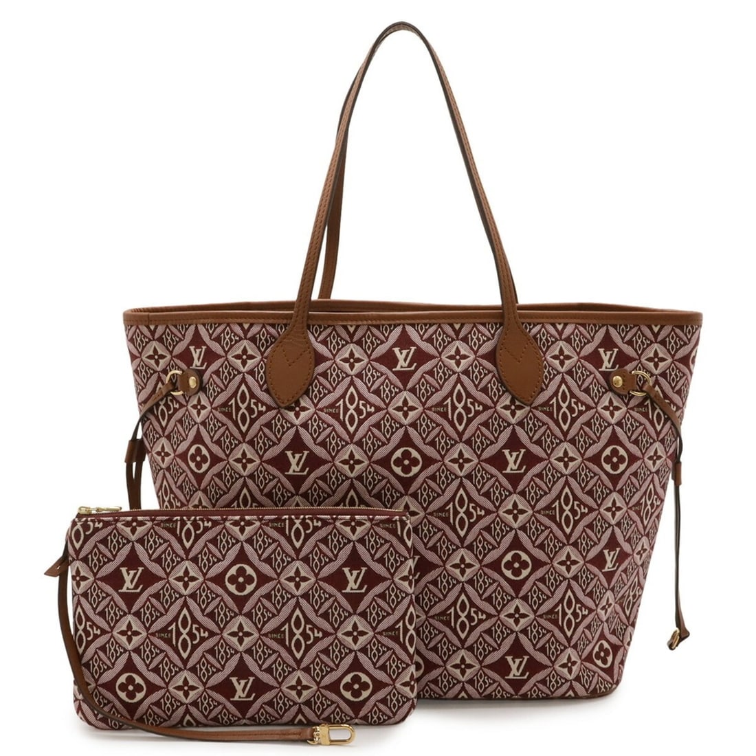 LOUIS VUITTON SINCE1854 Neverfull MM Tote Bag/Shoulder Bag, Jacquard Leather, Bordeaux, M57273 (1 of 11)
