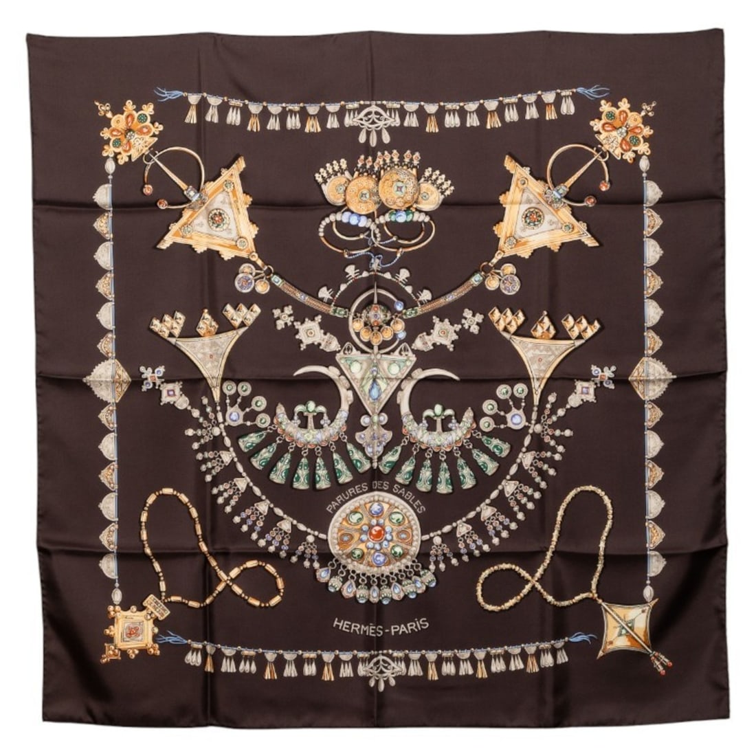 Hermes Hermès Carré 90 "PARURES DES SABLES" Desert Accessory Scarf/Muffler in Brown and (1 of 10)