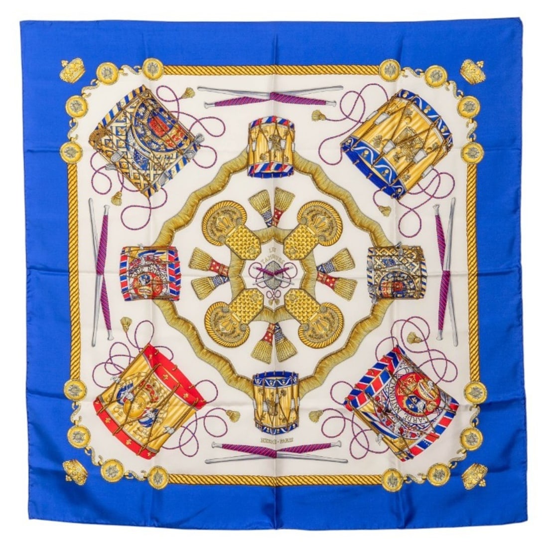 Hermes Hermès Carré 90 "Les Tambours" Tambour Drums Scarf/Muffler in Blue Multicolor Silk for (1 of 10)