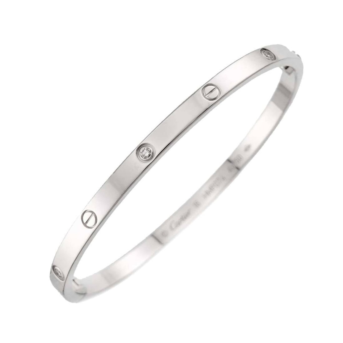 Cartier Love Bracelet Small SM with 6 Half Diamonds #16, 18K White Gold 750 Bangle: --- Catalog ---Category: SizeLength: 15cm / 5.9''Category: DesignType: BangleGender: WomenMaterial: White gold (18K)Category: GeneralBrand: Cartier--- Item List ---Section: ConditionRanking: Rank SA