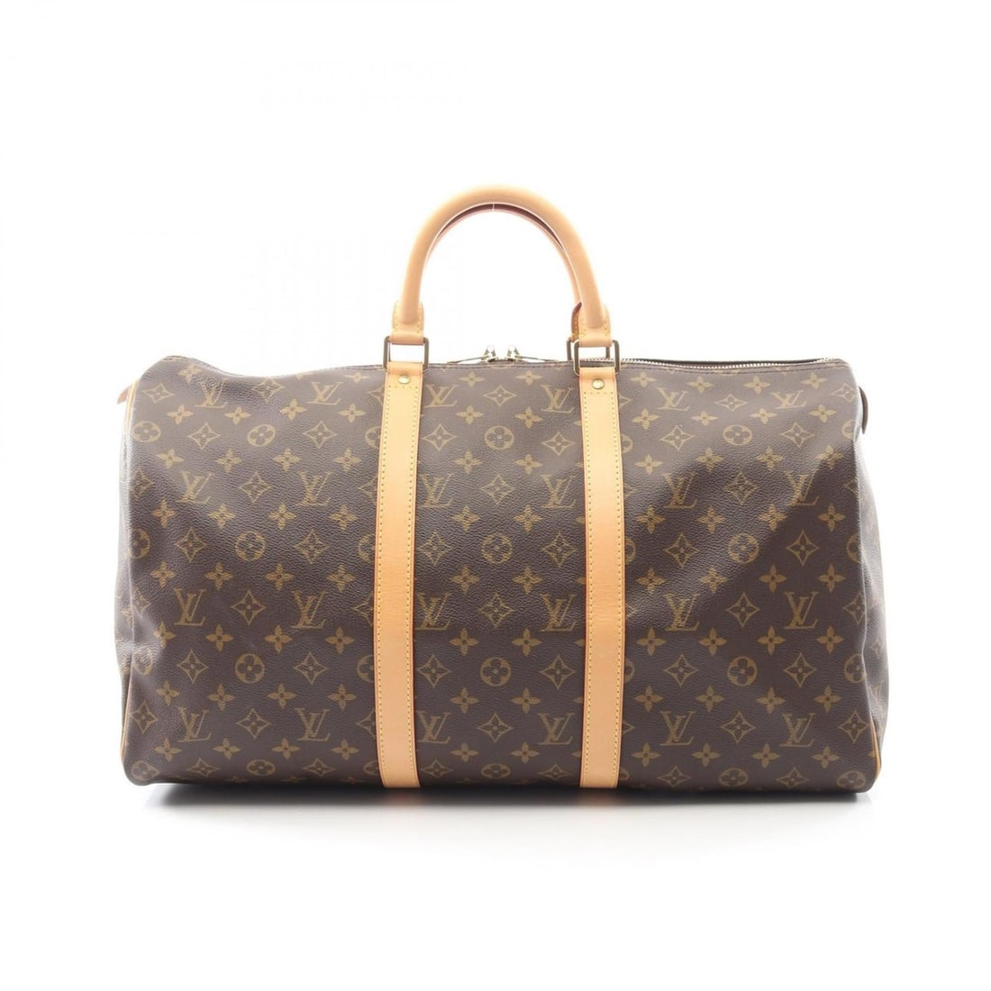 Louis Vuitton Keepall 50 Boston Bag, Coated Canvas and Leather, Monogram, Brown, Men's Women's,: --- Catalog ---Category: SizeSize (HxWxD): 28cm x 51cm x 21.5cm / 11.02'' x 20.07'' x 8.46''Handle Length: 35cm / 13.77''Category: DesignType: Boston bagColor: Brown, MonogramGender: