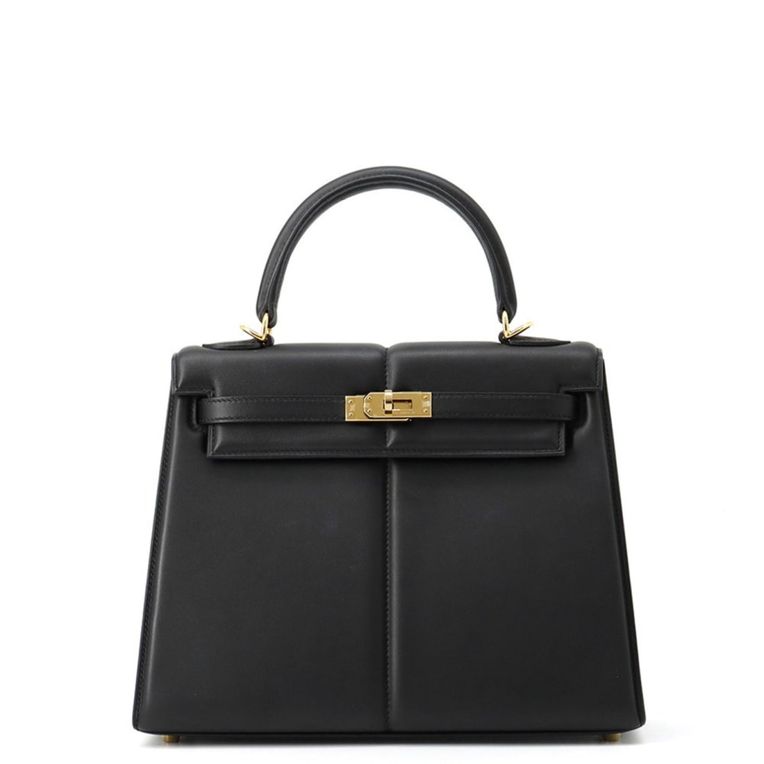 Hermes Hermès Kelly 25 Padded Handbag, Black with External Stitching, Swift Z Stamp, 2-Way Shoulder: --- Catalog ---Category: SizeWeight: 670g / 1.47lb.Size (HxWxD): 18cm x 25cm x 10cm / 7.08'' x 9.84'' x 3.93''Strap Length: 93cm / 36.61''Category: DesignType: HandbagColor: BlackGender: WomenClosure:
