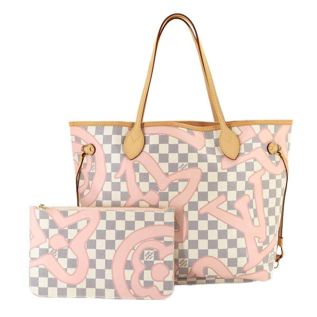 Louis Vuitton Damier Azur Tahiti Neverfull MM Tote Bag in White Rose Ballerine (N41050): --- Catalog ---Category: SizeSize (HxWxD): 29cm x 46cm x 16cm / 11.41'' x 18.11'' x 6.29''Category: DesignType: Tote bagColor: Damier Azur, Pink, Rose ballerine, WhiteGender: WomenMaterial: Damier Azu