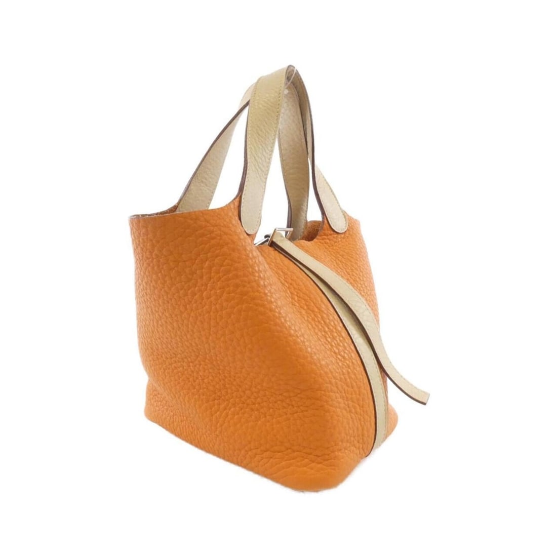 Hermes Picotin PM handbag: --- Catalog ---Category: SizeSize (HxWxD): 19cm x 18cm x 13cm / 7.48'' x 7.08'' x 5.11''Category: DesignType: HandbagColor: Orange, ParcheminGender: WomenMaterial: Taurillon clemence leather Hardware