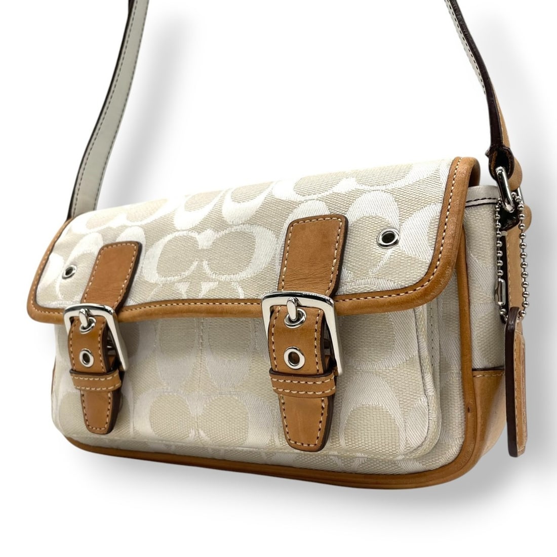 Coach Women's Shoulder Bag, Signature Canvas, Leather, White and Brown, Silver Hardware, 6844 s71 (1 of 20)