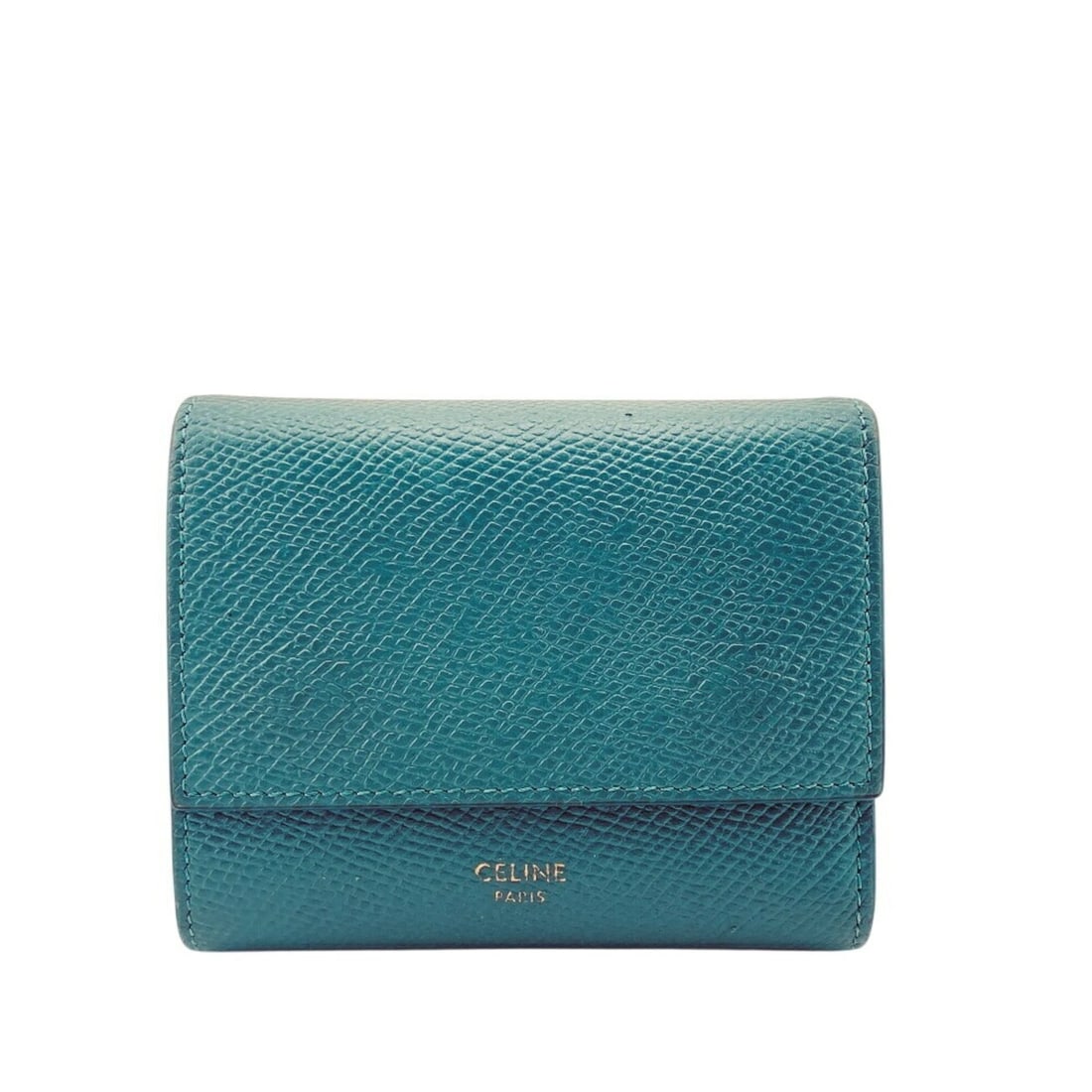 CELINE Small Trifold Wallet, Double Blue, Unisex: --- Catalog ---Category: SizeSize (HxWxD): 8.5cm x 10.5cm x 3cm / 3.34'' x 4.13'' x 1.18''Category: DesignType: Wallet (tri-fold)Color: Blue, TurquoiseGender: Unisex,Women,MenMaterial: Leather
